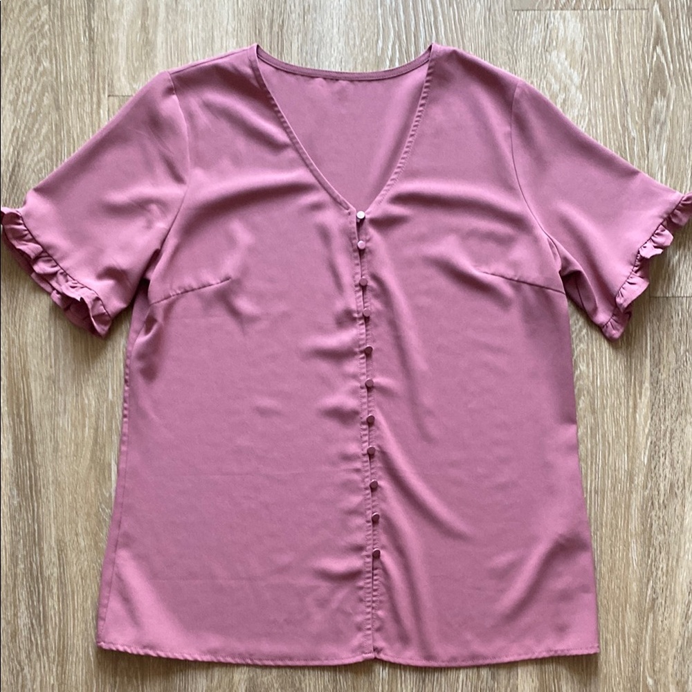 MOVING SALE - Dusty Rose Ruffle Sleeve V-Neck Top